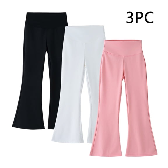 Girls Flare Bottom Pants 3 Pack Girls Flare Leggings, High Waist Stretchy Bell Bottom Yoga Pants for Dance Casual Everyday Wear Multicolor 3Y
