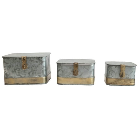 Woven Paths Decorative Galvanized Metal Boxes with Lids & Brass Accents (Set of 3 Sizes)