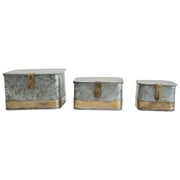 Creative Co-Op DF2376 Decorative Galvanized Lids & Brass Accents (Set of 3 Sizes) Metal Boxes, Silver
