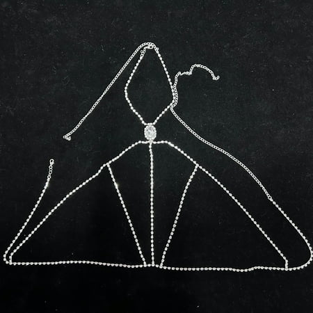 MATROOY Women Party Crystal Rhinestone Necklace Bra Harness Chest Body Chain Jewelry-Silver