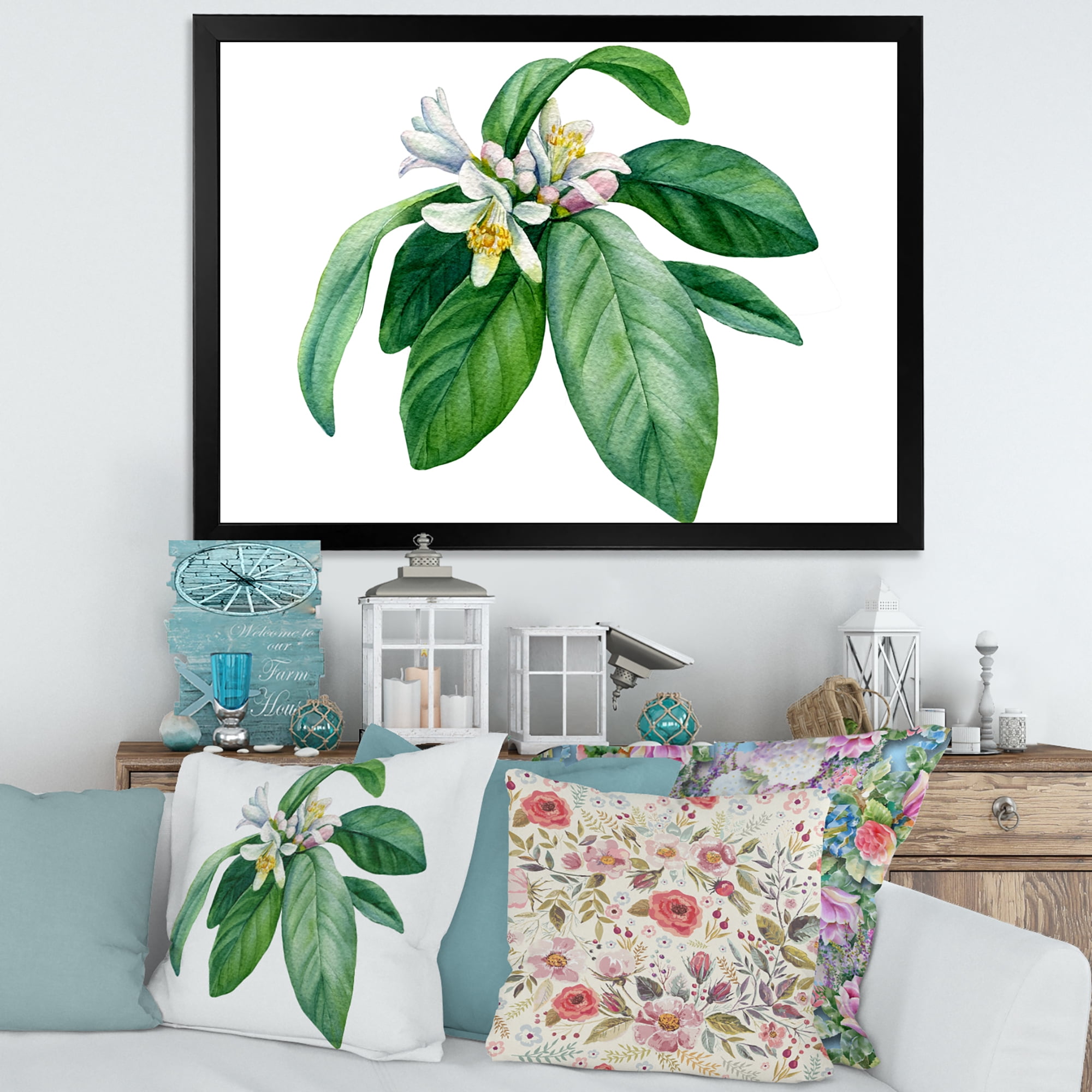 Flowering Mandarin With Branch 20 in x 12 in Framed Painting Canvas Art Print, by Designart