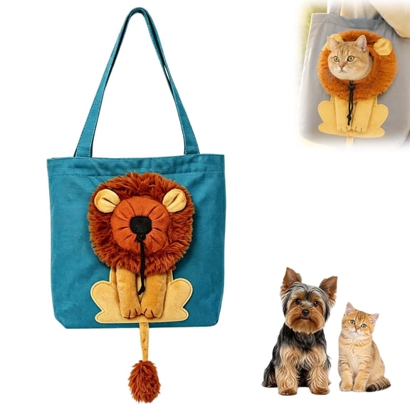 Lion Shaped Cat Carrier Bag, Featuring Breathable Canvas Material and Adjustable Neck Strap, Head-Out View Design for Small Dogs, Cats, and On-the-Go Pet