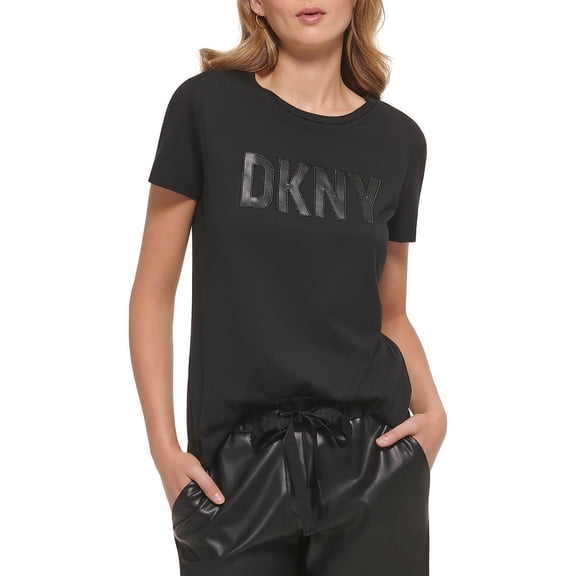 DKNY Womens Logo Mixed Media T-Shirt