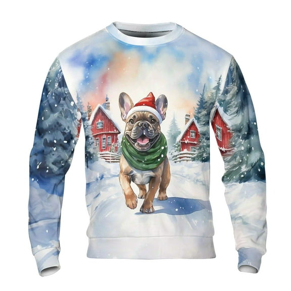 Hello Winter French Bulldog Frosty Morning Walk Welcome Snowy Christmas All Over Print 3D Sweatshirt Unisex Merch Dog Lover Gifts - 02018