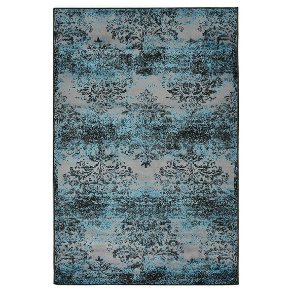 Studio Collection Vintage French Damask Design Contemporary Modern Area Rug Rugs 3 Different Color Options  (Damask Silver Grey / Aqua Blue, 2 x 3)