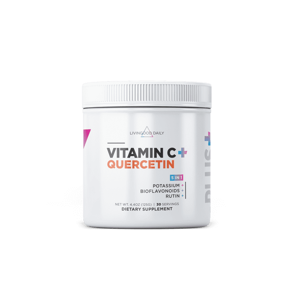 Livingood Daily High Dose Vitamin C Powder Supplement, 2,600 MG Ascorbic Acid Powder Supports Immunity & Skin Health, Powdered Vitamin C with Quercetin, Sweetened with Stevia, Vegan, 30 Servings