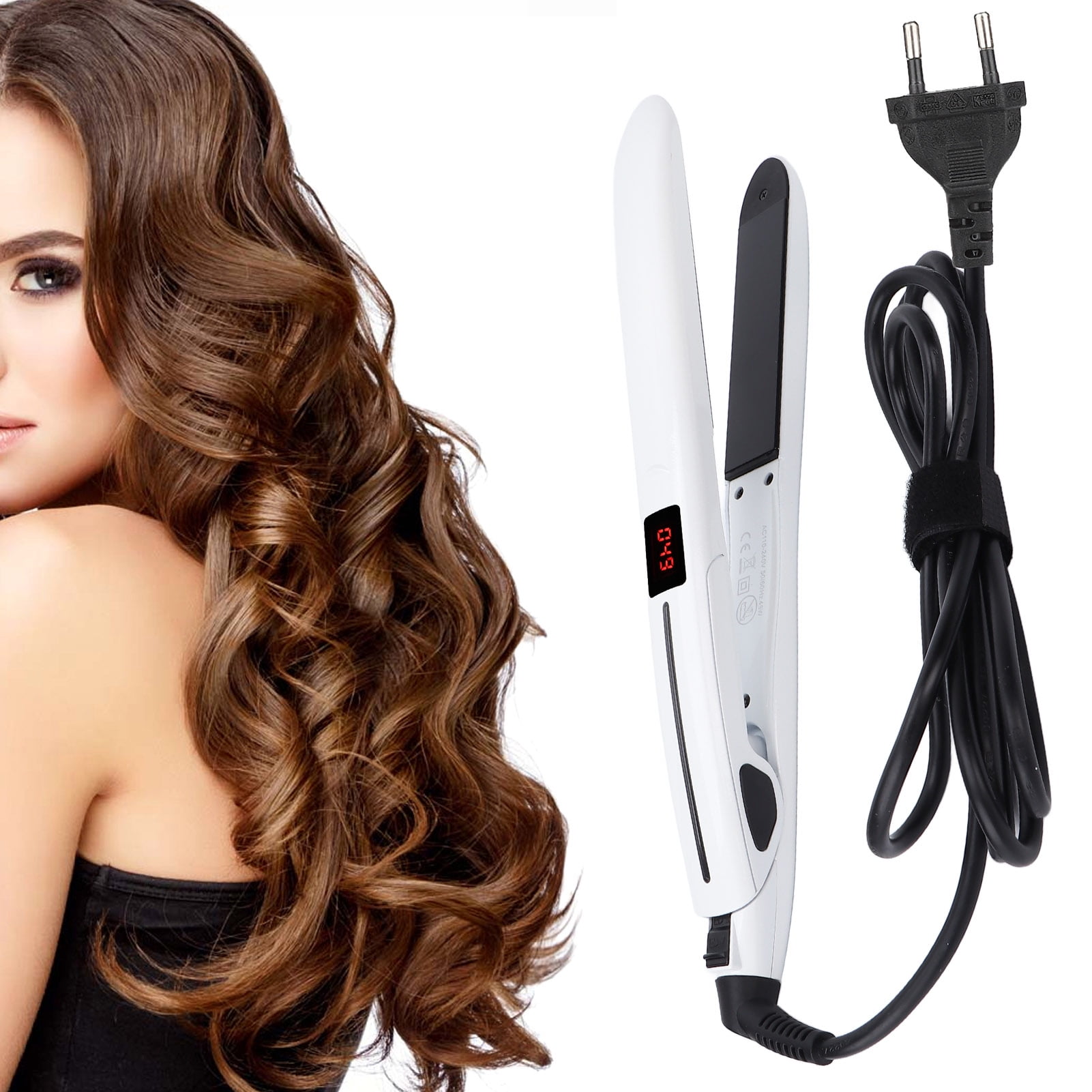 Flat Iron Temperature Adjustable LCD Display Hair Straightener Styling Tool Panel Professional For Hair Salon For Makeup Room Home EU Plug Walmart
