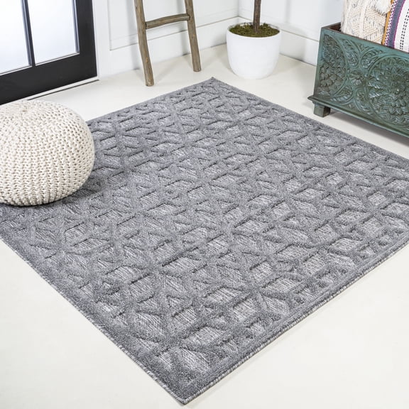 JONATHAN Y IBIZA 5' Square Area Rug, Talaia Neutral Geometric - Dark Gray, IBZ102A-5SQ