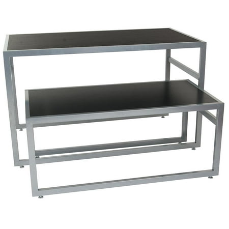 Leather Mdf Table - Displays2go 2-Piece Set of Rectangular Nesting Tables, Modern Lines, Steel Frame with MDF Counter
