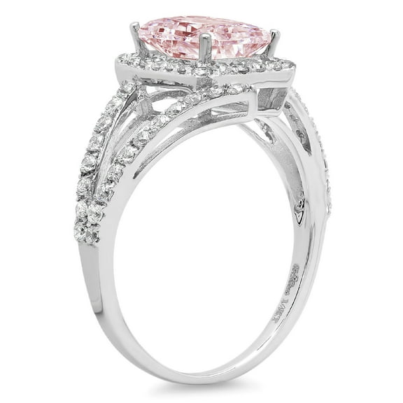 1.935 ct Emerald Cut Simulated Pink Diamond Halo Engagement Ring for Women in 18K White Gold