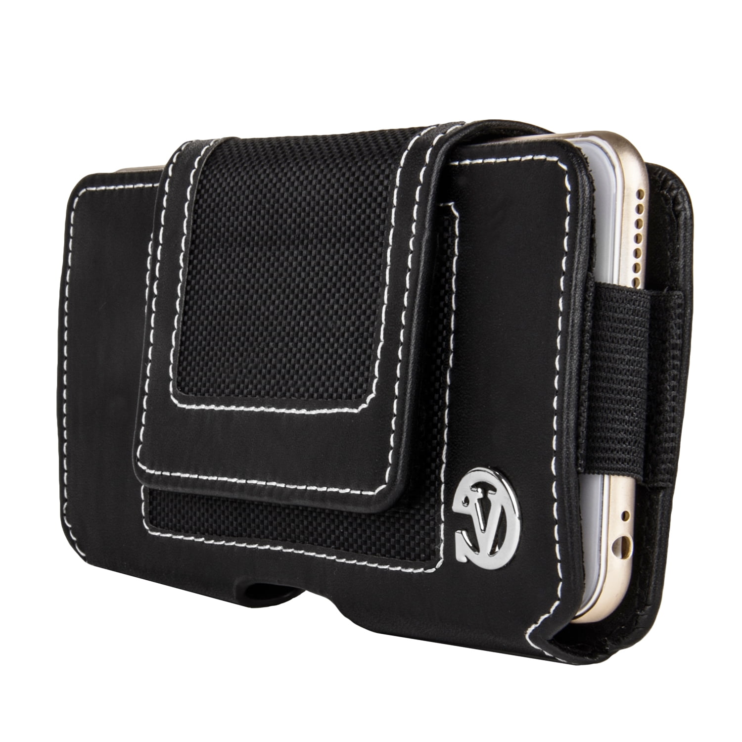 BUNDLE: Professional Vegan Leather Horizontal Smartphone Holster Case (Black) & Selfie Stick Mini Tripod 2.0 - fits Smartphones up to 6.1-inch iPhone XR / XS / X Galaxy S10e / S10 / S9 / J4 / J3