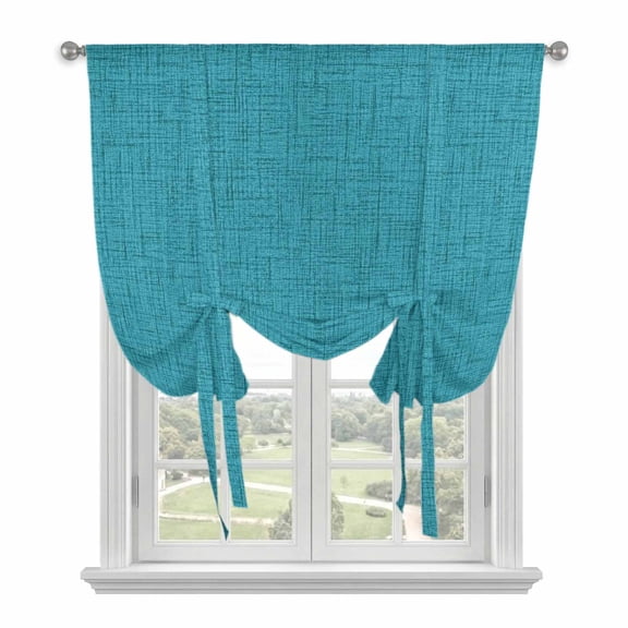 Teal Blue Tie Up Curtains for Windows, Adjustable Balloon Window Shades, Rustic Farmhouse Solid Color Kitchen Window Treatments Adjustable Roll Up Curtain for Basement/Nursery 52"x45"