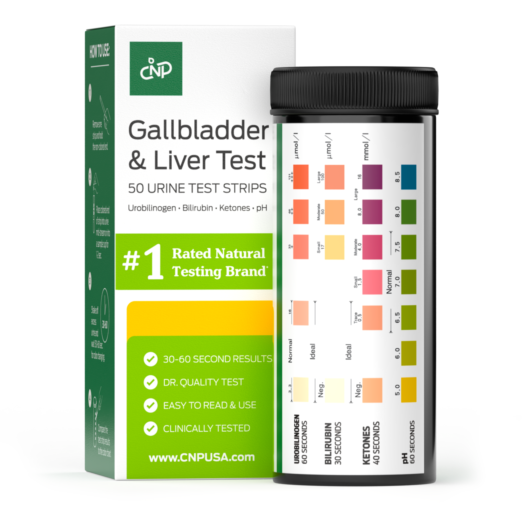 Gallbladder & Liver Testing Kit, 50 Count Test Strips for Urobilinogen, Bilirubin, Ketones, and pH Test