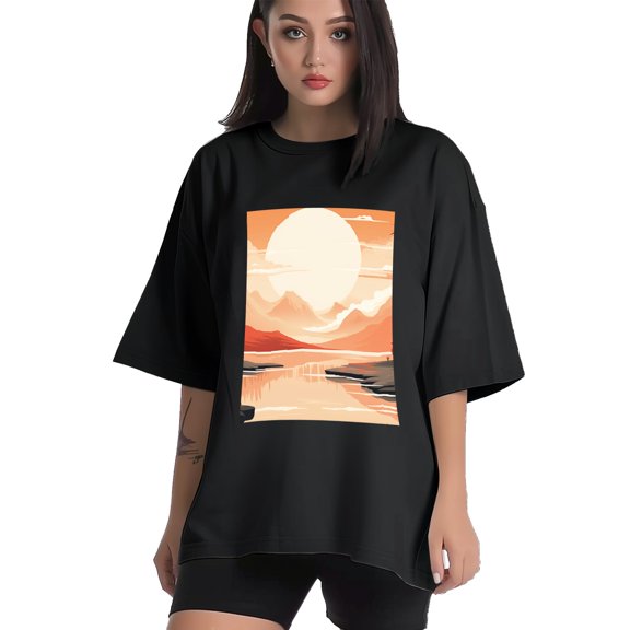 Plus Size Shirt for Women Black Tops for Women Short Sleeves Shirt for Women Mountain 11 T Shirt Crewneck Shirt for Women XS