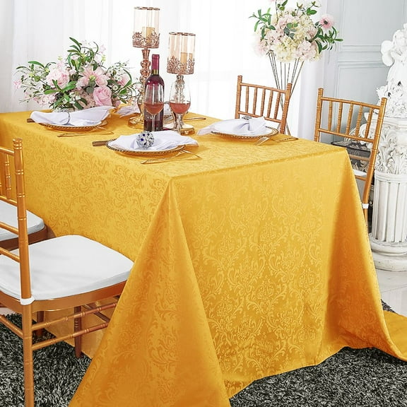 Wedding Linens Inc. 90" x 156'' Rectangular Jacquard Damask Polyester Tablecloth Table cover linen - Gold