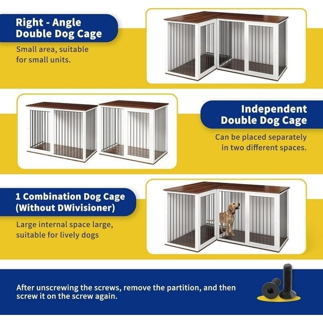 NEORIVER Large Dog Crate Furniture for 2 Dogs, 80.7" Large Dog Kennel Furniture with Dividers and Double Doors, All Steel Frame Double Dog Crate