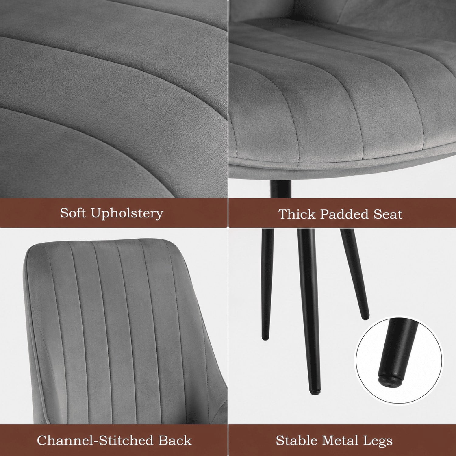 Modern Dining Chairs Set of 2, Fabric Upholstered Chairs with Metal Legs and Non-Slip Foot Pads, Ergonomic Seat and Backrest for Dining Room, Kitchen, Bedroom, Cafe