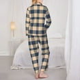 thumbnail image 3 of Pajama Sets for Women 2 Pcs, Blue Brown Twill Stripe Plaid Button Down Long Sleeve Sleepwear Lounge PJ Sets, 3 of 6