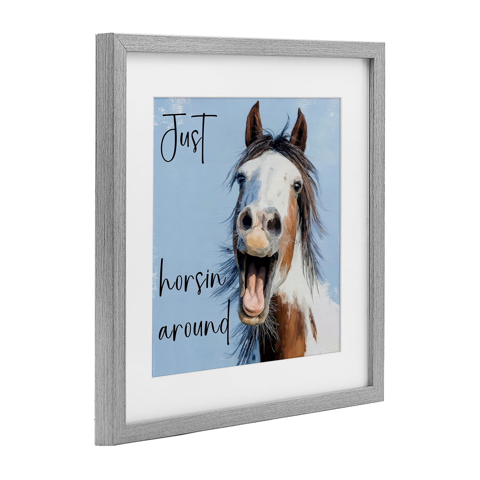 Stupell Industries Just Horsin' Around Gray Framed Print Under Glass, design by Kim Curinga