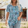 thumbnail image 1 of Staron Hauts d'Été pour Femmes Manches Courtes Chemises Amples Tendance Col Rond Plissé Habillé Décontracté Basique T-shirt, 1 of 5