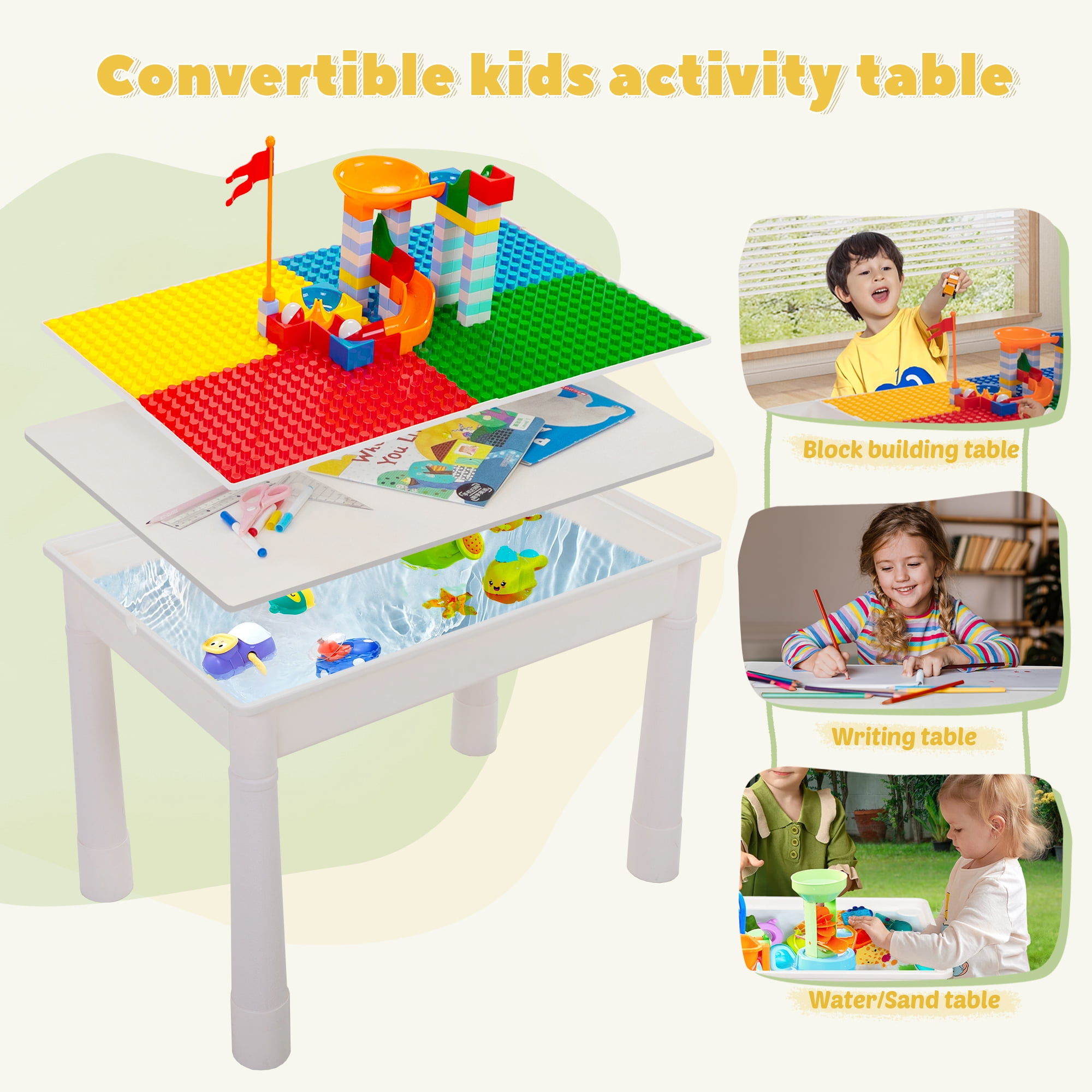 Tobbi Toddler Table and Chairs, Kids Activity Table Set with 2 Chairs, Building Block Table