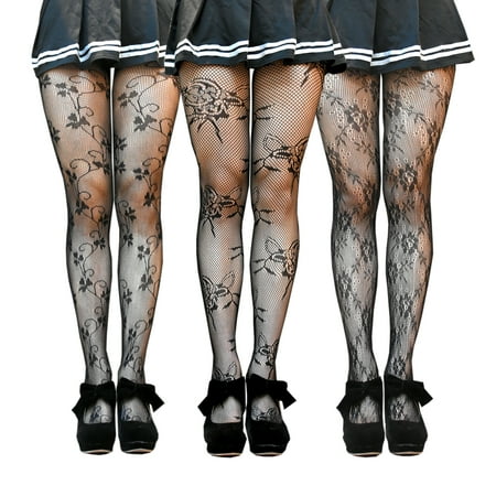 

Millennials In Motion Women s Floral Fishnet Tights One Size Plus 3-Pack