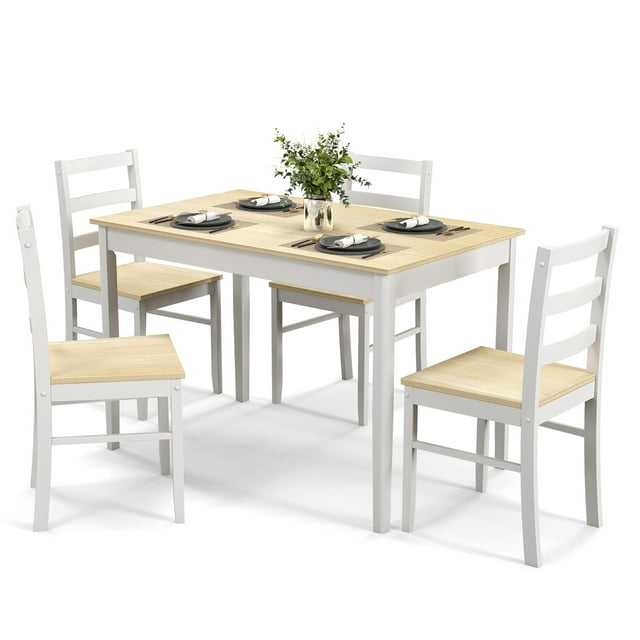 Costway 5-Piece Dining Set Solid Wood Kitchen Furniture with Rectangular Table & 4 Chairs Natural