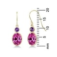 thumbnail image 2 of Gem Stone King 14K Yellow Gold Pink Created Sapphire and Purple Amethyst Hook French Fish Ear Wire Dangle Earrings for Women (3.50 Cttw, Gemstone September Birthstone, Oval 8X6MM, Round 3MM), 2 of 3