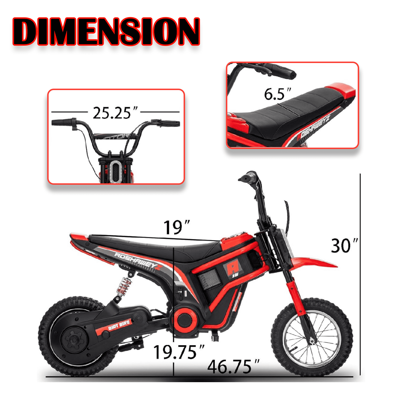 Kids Electric Dirt Bike with LED Safety Lights, 15 MPH Max, 3-Speed Parent Control, 24V Motorcycle, Durable 250W Gear-Safe Motor, Red