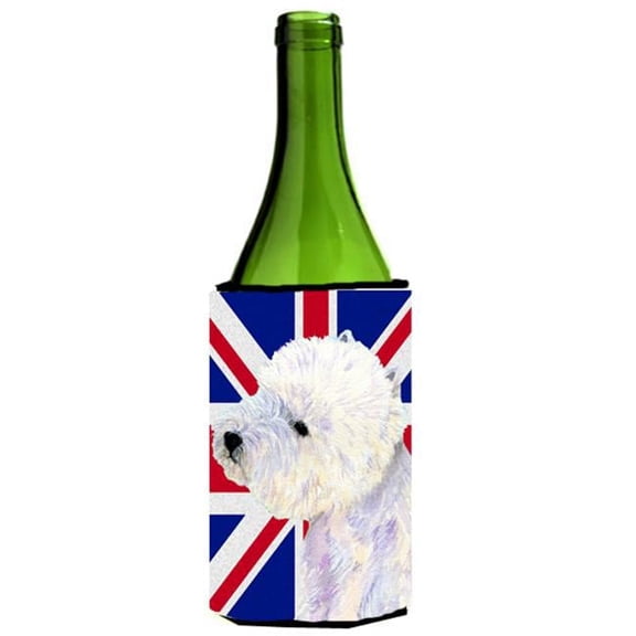 Westie With English Union Jack British Flag Wine bottle sleeve Hugger - 24 Oz.