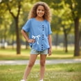 thumbnail image 7 of Ruyang Hawaiian Short Sleeve for Teen Girs Cotton Linen Cute Bow Graphic Round Neck T Shirt Summer Loose Soft Blouse T-Shirt, 7 of 7