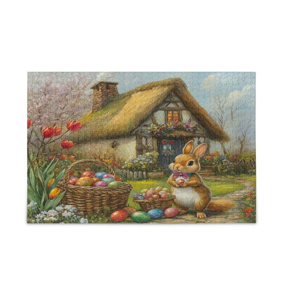 WOBOGO Easter Cozy Straw House Puzzle Challenge 500 Piece Jigsaw Suitable for Game Night Finished Size 20.5 x 14.9in