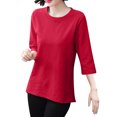 thumbnail image 6 of T Shirts for Women Plus Size Short Sleeved Round Neck Solid Color Loose T-shirt Red XXL, 6 of 6