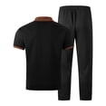 thumbnail image 5 of mihongmao Summer 2 Piece Lounge Set Men Jogger Sets Henley Shirts Men's Color Blocked Short Sleeved Stand Up Collar Zipper Pocket T-shirt Straight Leg Pants Set Black 3X, 5 of 5