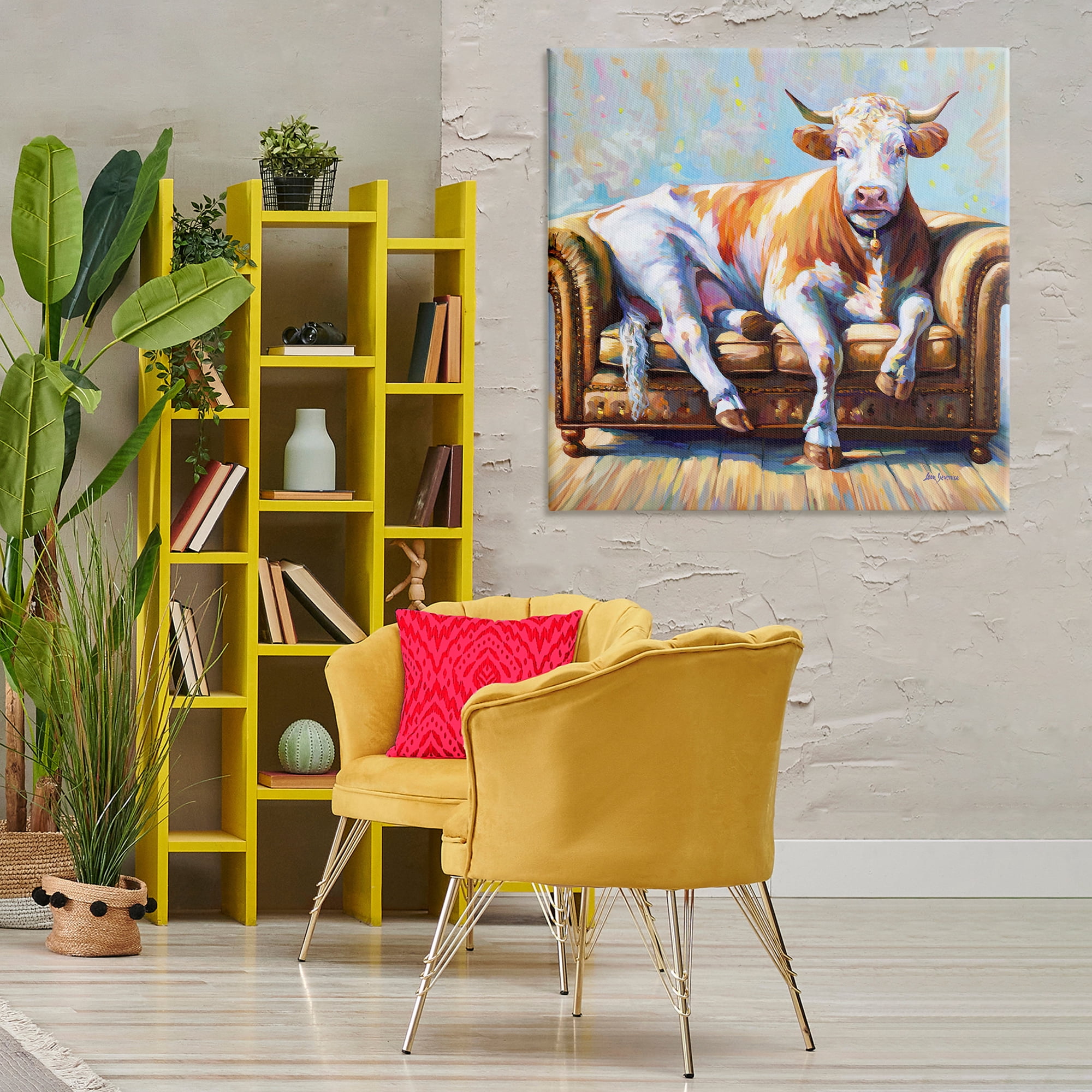 Stupell Industries Cow's Day Off Animals & Insects Painting Gallery Wrapped Canvas Art Print Wall Art, 36 x 36