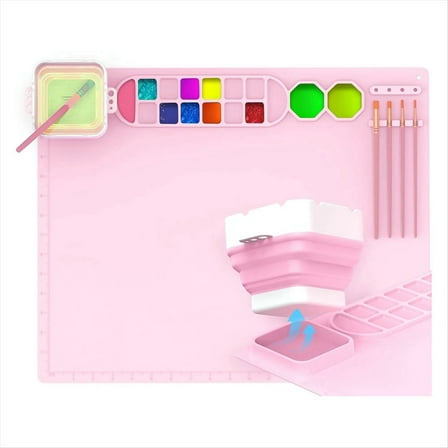 Rollbacks & More Silicone Painting Mat with Cup, 5 Craft Brush Cleaning Tools, 50.8cm x 40.6cm LargeArtist Mat, Suitable for Resin, DIY