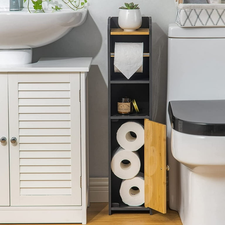 Toilet Paper Holder Stand: Bathroom Storage Cabinet Beside