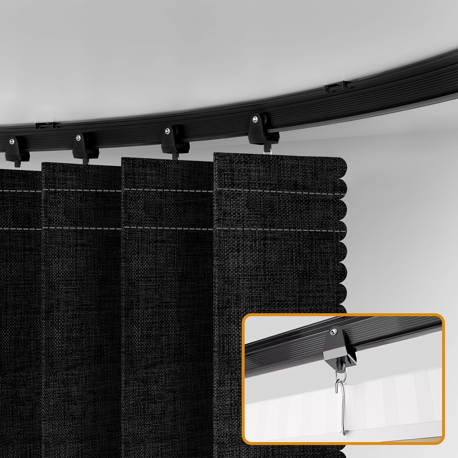 Accordion-Style Room Divider with Ceiling Track - Foldable Partition Curtain, Easy Installation(Black 100" W x 108" L-Pack of 1)