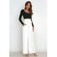 thumbnail image 6 of Womens Wide Leg Palazzo Pants Belted High Waisted Business Casual Flowy Long Trousers with Pockets White L, 6 of 8