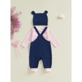 thumbnail image 5 of Neborn Baby Girl Spring Fall Outfit Striped Long Sleeve Romper Giraffe Embroidery Overall Pants Hat 0 3 6 9 12 18 Months Cute Clohtes Set, 5 of 8