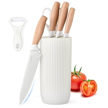 Coliware 7-Piece Knife Set, Stainless Steel White Professional Kitchen Knife Set for Chef, Super Sharp Knife Set with Universal Knife Block for Home Restaurant