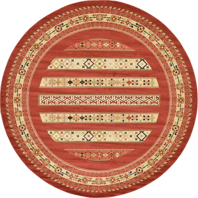 Unique Loom Fars Collection Tapis Rond Décontracté Moderne Tribal, 12 Pieds 2 Pouces, Rouille Rouge/beige