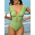 thumbnail image 3 of Charmo Ruffled V Neck One Piece Swimwear for Womens Tummy Control High Cut Bath Suit, 3 of 5