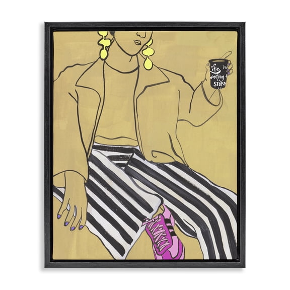 Stupell Industries Fashion Girl in Stripes Black Framed Floater Canvas Wall Art, design by Melissa Wang