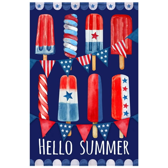 Hello Summer Patriotic Americana Popsicle Garden Flag 12.5" x 18"