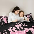 thumbnail image 5 of jejeloiu Monogrammed U Queen Comforter Set,Cute Bowknot Bowtie Bedding Sets,Light Pink Black Bedding Comforter Set,Microfiber Room Decorative Reversible,3pcs, 5 of 8