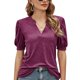 thumbnail image 1 of Blusa de manga abullonada para mujer, blusa de manga abullonada en V, blusa de manga abullonada de moda para mujer, blusa de color puro, funcionalidad inteligente, 1 of 8