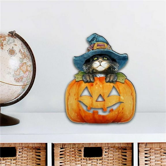12 x 9 in. Black Cat Pumpkin Halloween Outdoor Decor Large Ornaments
