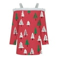 thumbnail image 4 of FDGIU Women's Cold Shoulder Christmas Top 2025, Faux Fur Trim and Holiday Print, Loose Fit 3/4 Sleeve Blouse for Xmas Party, 4 of 5