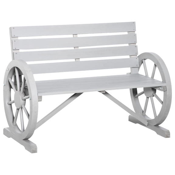 Rustic Wagon Wheel Bench, 2-Person Outdoor Patio Bench, Solid Wood Bench, Weather-Resistant